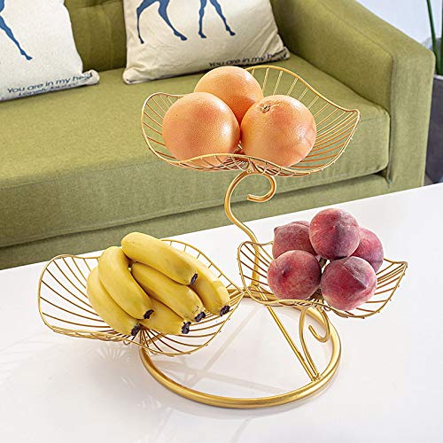 RAUVOLFIA Fruit Bowl, 3-Tier Fruit Basket Holder, Decorative Fruit Bowls Stand, Gold