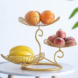RAUVOLFIA Fruit Bowl, 3-Tier Fruit Basket Holder, Decorative Fruit Bowls Stand, Gold