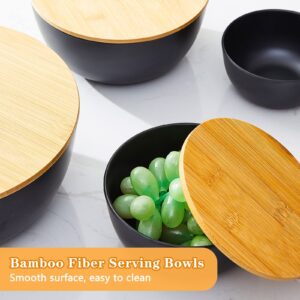 Set of 5 Salad Bowl with Lid Bamboo Fiber Serving Bowls with Cutting Board Lids Assorted Sizes Mixing Bowl Set for Serving Salad Pasta Popcorn Bread Fruits Veggies Chips Dips Kitchen, Black