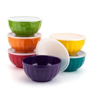 kx-ware melamine snack bowls with lids - 28 oz/6 inch 100% melamine cereal/salad bowls | set of 6 multicolor