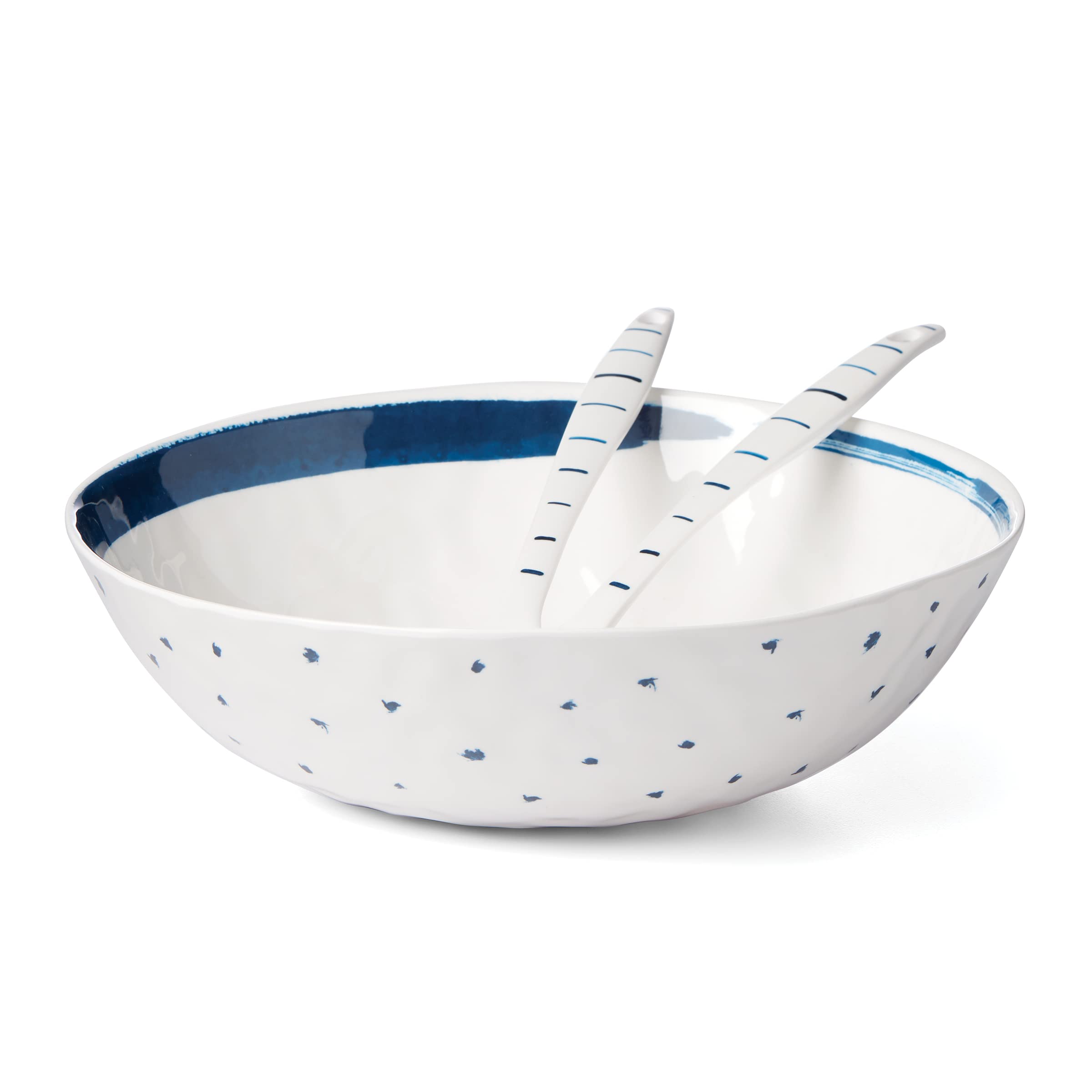 Lenox Blue Bay Melamine Salad Bowl with Servers, 1.45 LB, 0