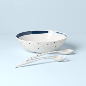 Lenox Blue Bay Melamine Salad Bowl with Servers, 1.45 LB, 0