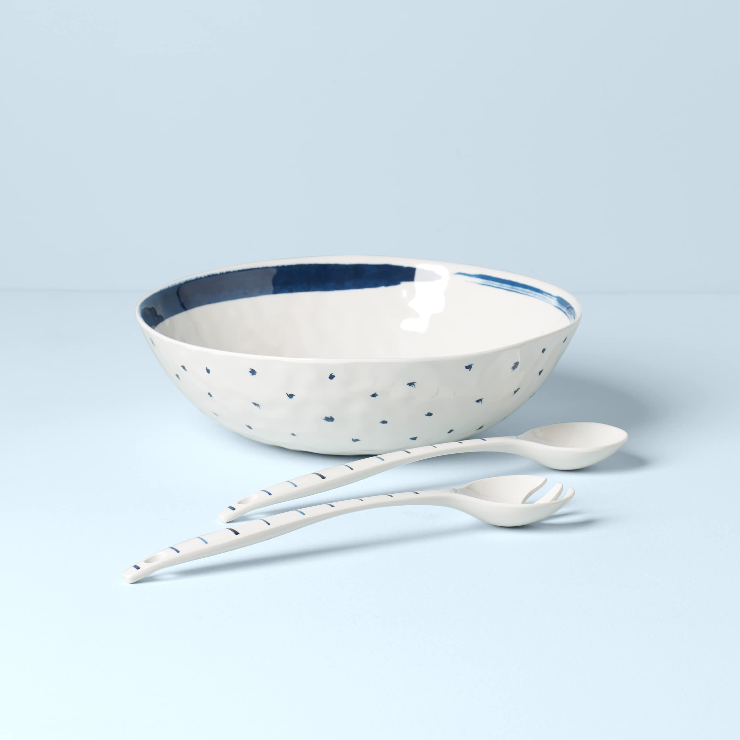 Lenox Blue Bay Melamine Salad Bowl with Servers, 1.45 LB, 0