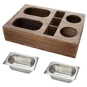 MyGift Rustic Brown Wood Couch Snack Caddy Tray with 2 Drink Cup Holders and 3 Remote Control Holder Slots