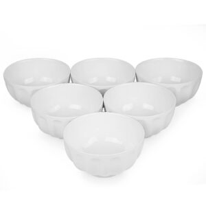 amhomel Porcelain Deep Bowls, 26 Ounce for Cereal, Soup, Side Salad, Rice and Ramen, Microwave and Dishwasher Safe, Fluted Bowls Set of 6(White, 6 Inch)