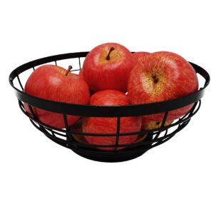 Large Wooden Fruit Bowl for Kitchen Countertop & Dining Room, Decorative Wooden Wire Basket for Living Room- ShinYik Japanese Zakka Style with Bamboo Wood and Rust Resistance Black Iron