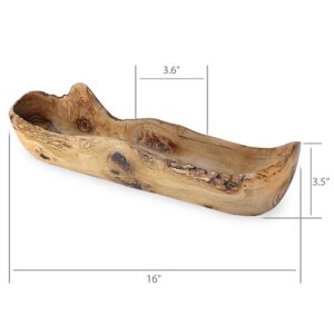 Forest Decor Olive Wood Decorative Bowls - 16" Long Natural Hand Carved Bread Bowl - Rustic Kitchen Decor for Serving Salad, Snack - Wood Farmhouse Fruit Bowl - Dining Dough Bowls Centerpieces