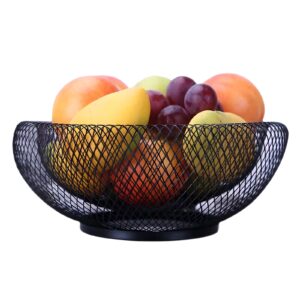 mevophee mesh fruit bowl metal wire fruit vegetables basket holder for counters black home kitchen stand decorative centerpiece (10")