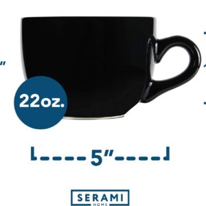 Serami Oversized Ceramic Coffee Mug with Handle - Large 22 oz Coffee Cup, Perfect for Latte, Cappuccino, Soup, Cereal - Ideal for Everyday Use - Ceramic Bowl Set, Large Coffee Mug Set (Black 4 Pack)