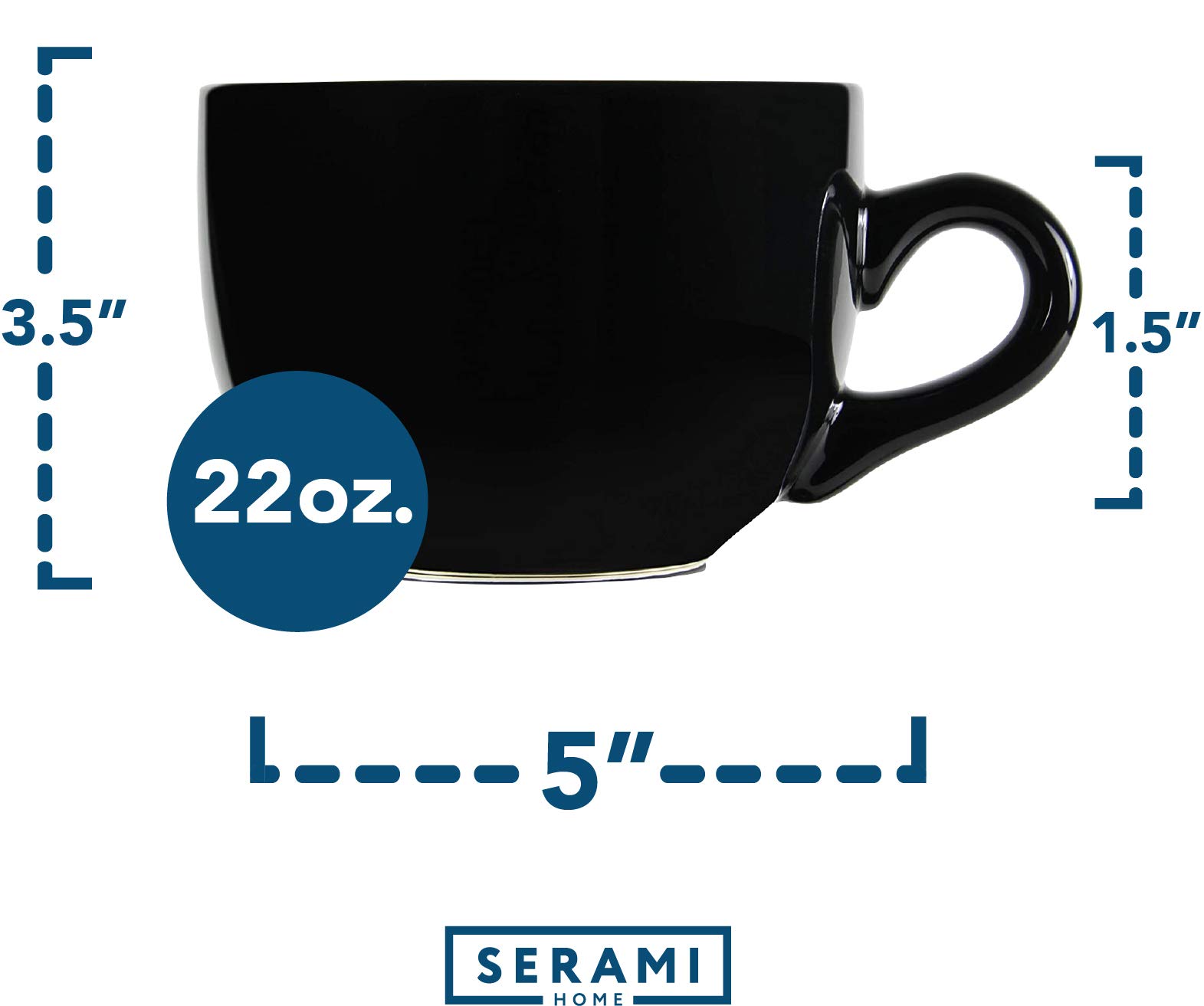 Serami Oversized Ceramic Coffee Mug with Handle - Large 22 oz Coffee Cup, Perfect for Latte, Cappuccino, Soup, Cereal - Ideal for Everyday Use - Ceramic Bowl Set, Large Coffee Mug Set (Black 4 Pack)