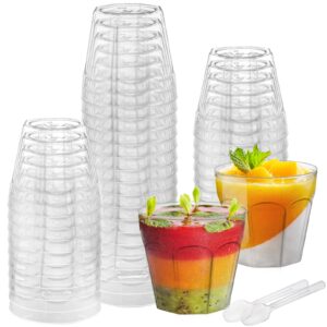 Foraineam 100 Pack 5 oz Mini Dessert Cups with Spoons, Clear Plastic Parfait Appetizer Cup, Disposable Reusable Serving Bowl for Party Desserts, Appetizers, Puddings, Mousse, Fruit Parfait