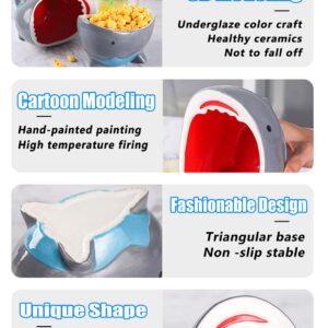 Sepnoic 40 oz Shark Attack Bowl Cute Candy Popcorn Serving Bowl Ceramic, 3D Cartoon Large Storage Bowls for Fruit Key Party Decoration Holiday Gifts, Blue Grey