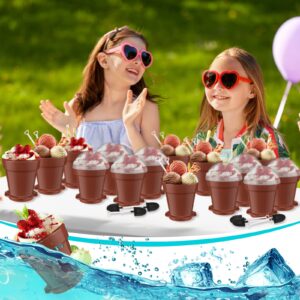 200 Pack Flowerpot Dessert Cup Plastic Cake Cups with Lid Shovel Spoon Bottom Tray Small Flower Pot Cups Dessert Cups Ice Cream Yogurt Containers Holder for Ice Cream Pudding Mousse DIY Baking