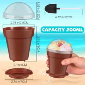 200 Pack Flowerpot Dessert Cup Plastic Cake Cups with Lid Shovel Spoon Bottom Tray Small Flower Pot Cups Dessert Cups Ice Cream Yogurt Containers Holder for Ice Cream Pudding Mousse DIY Baking