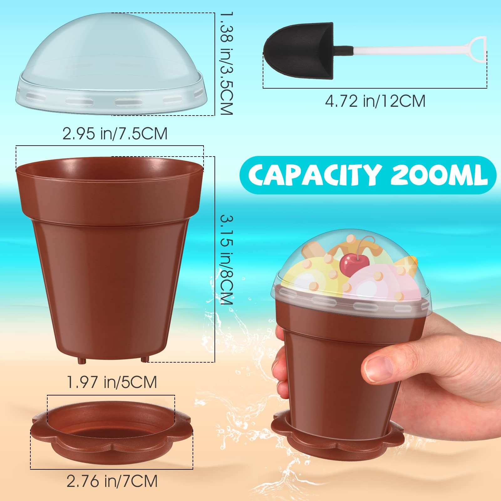 200 Pack Flowerpot Dessert Cup Plastic Cake Cups with Lid Shovel Spoon Bottom Tray Small Flower Pot Cups Dessert Cups Ice Cream Yogurt Containers Holder for Ice Cream Pudding Mousse DIY Baking