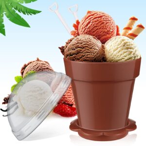 200 Pack Flowerpot Dessert Cup Plastic Cake Cups with Lid Shovel Spoon Bottom Tray Small Flower Pot Cups Dessert Cups Ice Cream Yogurt Containers Holder for Ice Cream Pudding Mousse DIY Baking