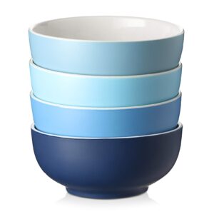 dowan cereal bowls set of 4, 24 ounce ceramic cereal bowl set, porcelain blue cereal soup bowls - perfect for serving soup, oatmeal, pasta, salad, microwave and dishwasher safe