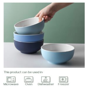 DOWAN Cereal Bowls Set of 4, 24 Ounce Ceramic Cereal Bowl Set, Porcelain Blue Cereal Soup Bowls - Perfect for Serving Soup, Oatmeal, Pasta, Salad, Microwave and Dishwasher Safe