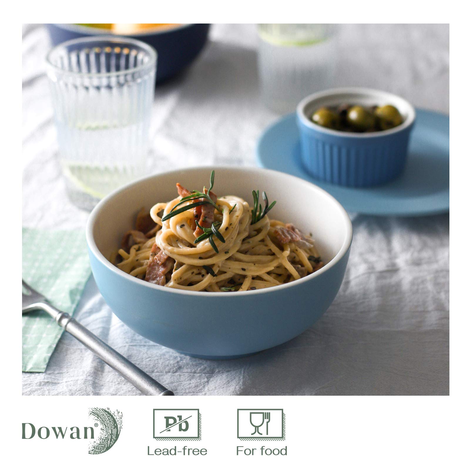 DOWAN Cereal Bowls Set of 4, 24 Ounce Ceramic Cereal Bowl Set, Porcelain Blue Cereal Soup Bowls - Perfect for Serving Soup, Oatmeal, Pasta, Salad, Microwave and Dishwasher Safe