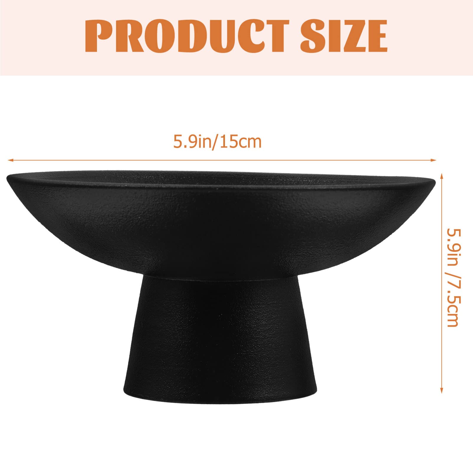 Yardwe Footed Fruit Bowl Pedestal Dessert Bowl Ceramic Fruit Bowl Fruit Container for Lunch Tray Fruit Tray (Black, 5.9inch)