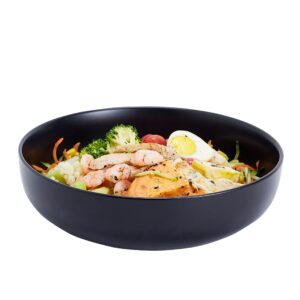 Swuut 10" Large Serving Bowl, 2.8 Quart Big Salad Bowl, Porcelain White Pasta Bowl, Sturdy Mixing Bowls, Matte Soup Bowl for Family Kitchen,Microwave & Dishwasher Safe (Black)