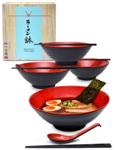 apex s.k. 4 sets 51 ounce large japanese ramen noodle soup bowl melamine hard plastic dishware ramen bowl set with matching spoon and chopsticks for udon soba pho asian noodles