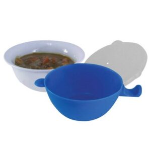 Cool Touch Microwave Safe 3 Piece Bowl Set, 24 Oz - Heat, Eat And Store All In One - Quality Ceramic Bowl, Heat Holder And Lid - Easy Clean Dishwasher Safe - Microwave Bowl, Blue