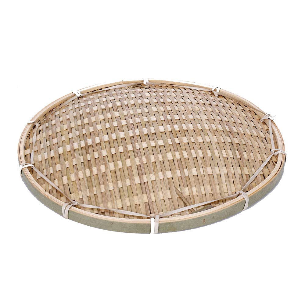 3Packs 100% Handwoven Flat Wicker Round Fruit Bamboo Basket Woven Food Storage Weaved Shallow Tray Holder Bowl Decorative Rack Display for Food Fruit Serving Stand Decor (Green, 3Pcs Bulk Price)
