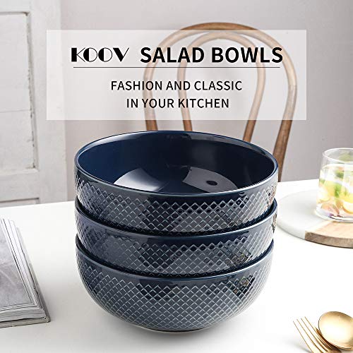 KOOV 58 OZ Large Serving Bowl Set, Ceramic Large Salad Bowls Set, Large Soup Bowl, Big Bowls for Eating Pasta, Cereal, Pho Bowls Set of 3, Embossed Series (Aegean)