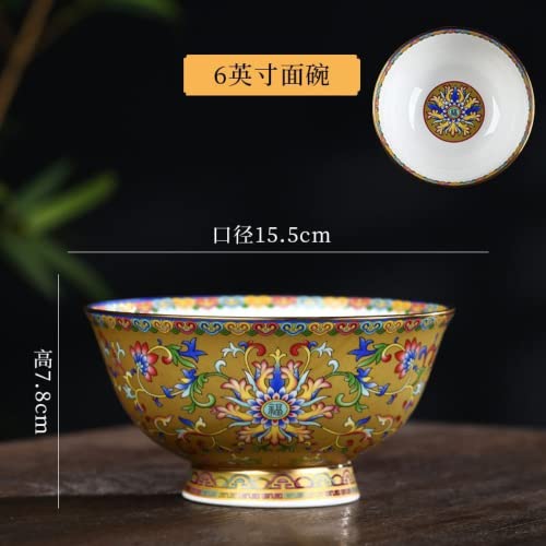 XIALON 15.5cm 6.1in Jingdezhen Ceramic Rice bowl enamel color large bowl Chinese style antique gold border Shou bowl