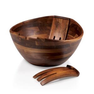 picnic time fabio viviani mescolare large salad bowl with integrated serving and tossing tools, (acacia wood)