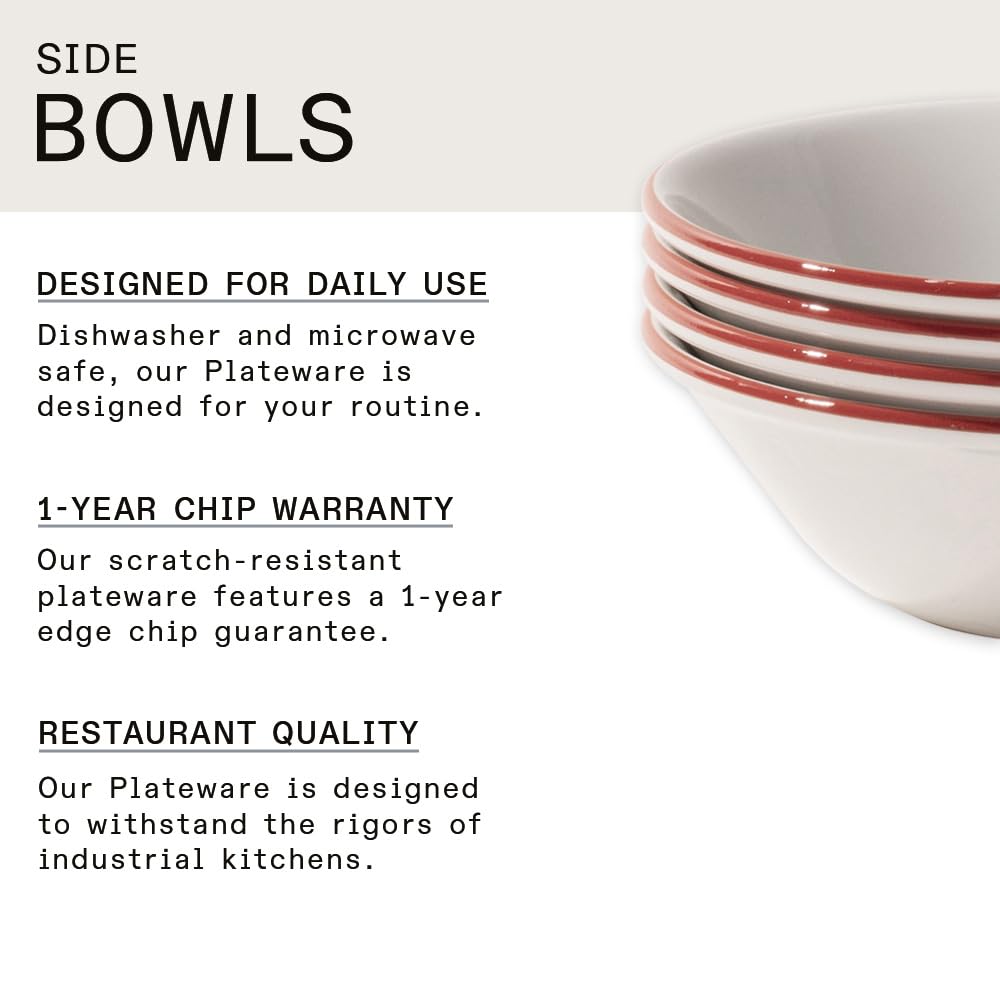 Made In Cookware - Set of 4 - Side Bowls - White With Red Rim - Porcelain - Crafted in England