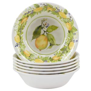 certified international lemon zest melamine all purpose 7.5" bowls, set of 6, multicolor