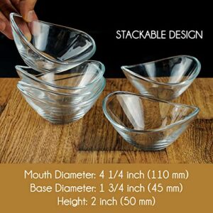 Crystalia Glass Pinch Bowls, Small Boutique Sauceboat Bowls Set for Kitchen Prep, Cooking and Serving Bowls for Fruit, Sauce, Dipping and Candy, Set of 6
