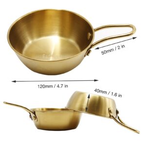 2 Pack 4.7inch Stainless Steel Sauce Bowls with Handle Korean Traditional Wine Bowls,Hiking Soup Dish, Rice Wine Cup Soy Sauce Dish Condiment Dipping Bowl(Golden)