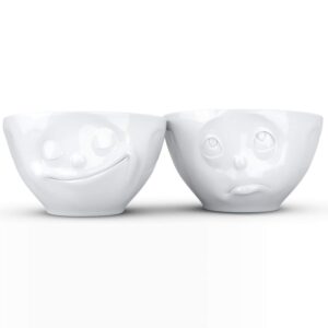 fiftyeight products tassen medium porcelain bowl set no. 2, happy & oh please face, 6.5 oz. white (set of 2 bowls)