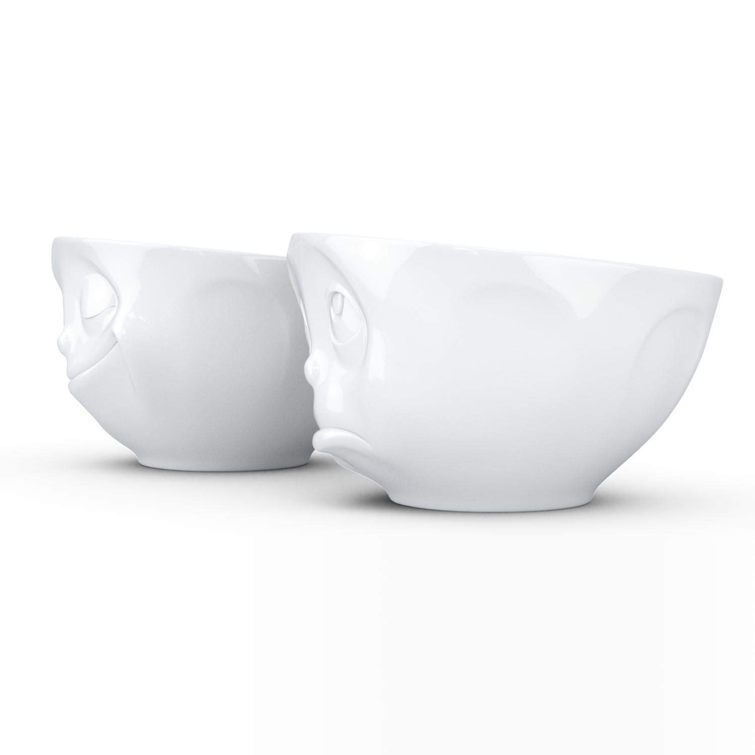 FIFTYEIGHT PRODUCTS TASSEN Medium Porcelain Bowl Set No. 2, Happy & Oh Please Face, 6.5 oz. White (Set of 2 Bowls)