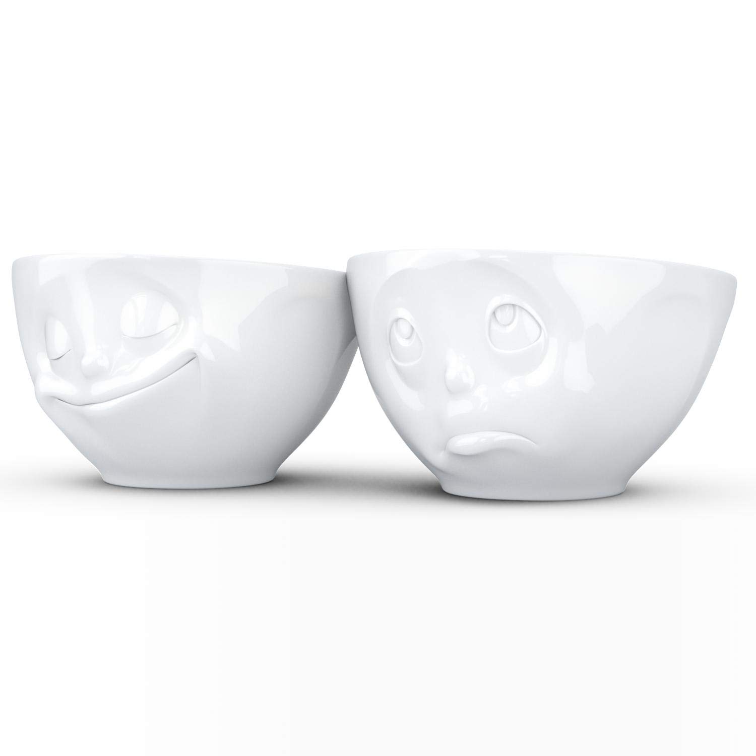 FIFTYEIGHT PRODUCTS TASSEN Medium Porcelain Bowl Set No. 2, Happy & Oh Please Face, 6.5 oz. White (Set of 2 Bowls)