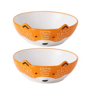 goldenplayer 3d fox ceramic salad bowl cereal bowl pasta bowls, 2pc 6inch bowls set for soup fruits - orange and white