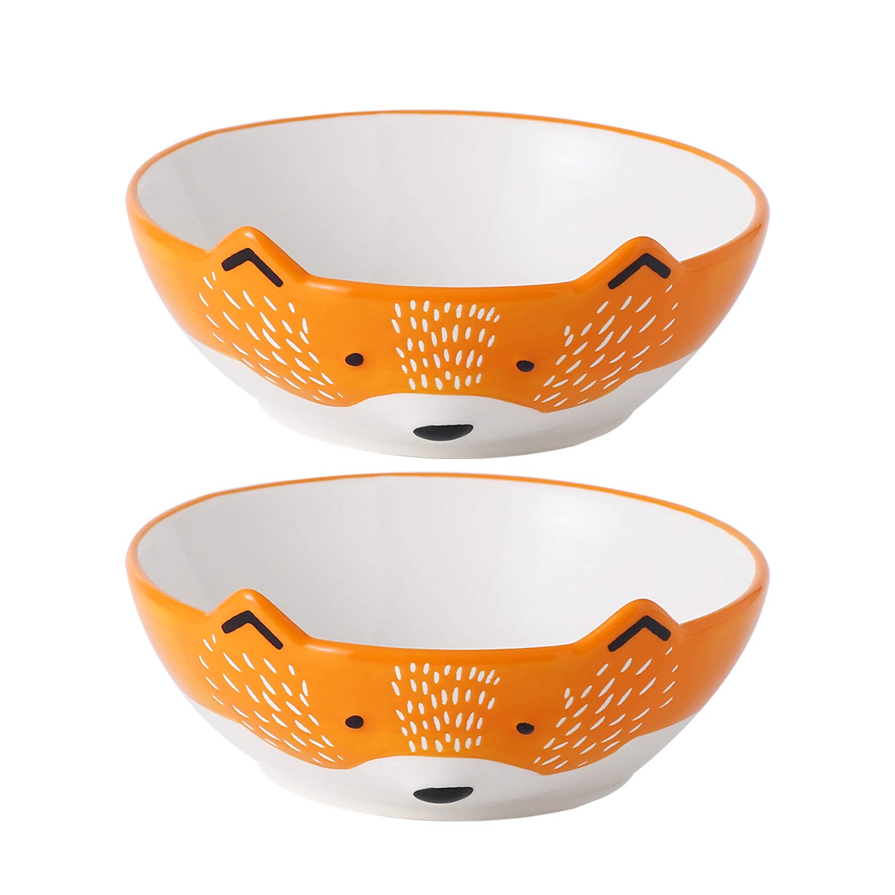 GoldenPlayer 3D Fox Ceramic Salad Bowl Cereal Bowl Pasta Bowls, 2pc 6inch Bowls Set for Soup Fruits - Orange and White