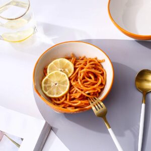 GoldenPlayer 3D Fox Ceramic Salad Bowl Cereal Bowl Pasta Bowls, 2pc 6inch Bowls Set for Soup Fruits - Orange and White
