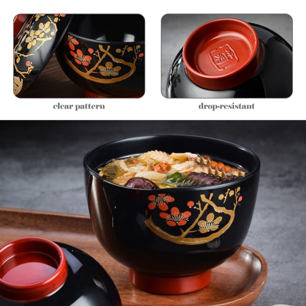 Hemoton Miso Soup Bowl with Lid Japanese Melamine Noodle Bowl Rice Bowl Snack Bowl Dessert Bowl Appetizer Bowl for Home Restaurant 11cm