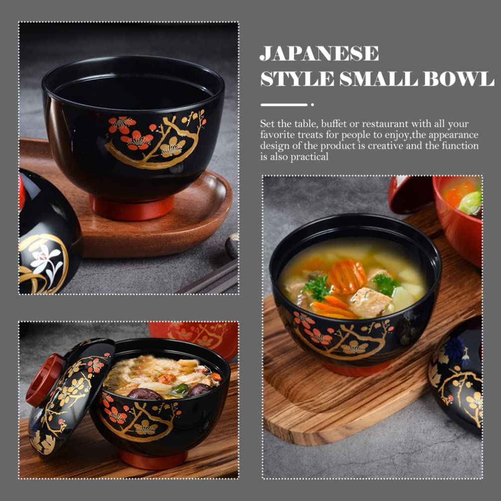 Hemoton Miso Soup Bowl with Lid Japanese Melamine Noodle Bowl Rice Bowl Snack Bowl Dessert Bowl Appetizer Bowl for Home Restaurant 11cm