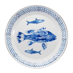 golden rabbit enamelware - fish camp pattern - 20" large tray