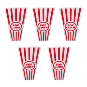 plastic popcorn containers for movie nights - red & white classy, vintage style popcorn buckets - tall, reusable retro popcorn cups for carnivals - dishwasher safe (pack of 5)