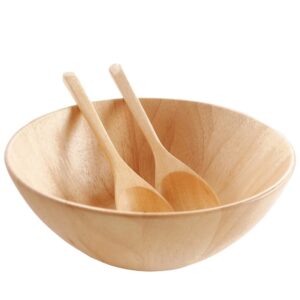 wooden bowls 10” set with salad spoon and fork - 100% natural hardwood serving bowls for fruits, salads, and more l family-style dining l wooden salad bowl serving