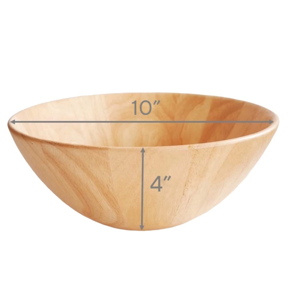 Wooden Bowls 10” Set with Salad Spoon and Fork - 100% Natural Hardwood Serving Bowls for Fruits, Salads, and More l Family-Style Dining l Wooden Salad Bowl Serving