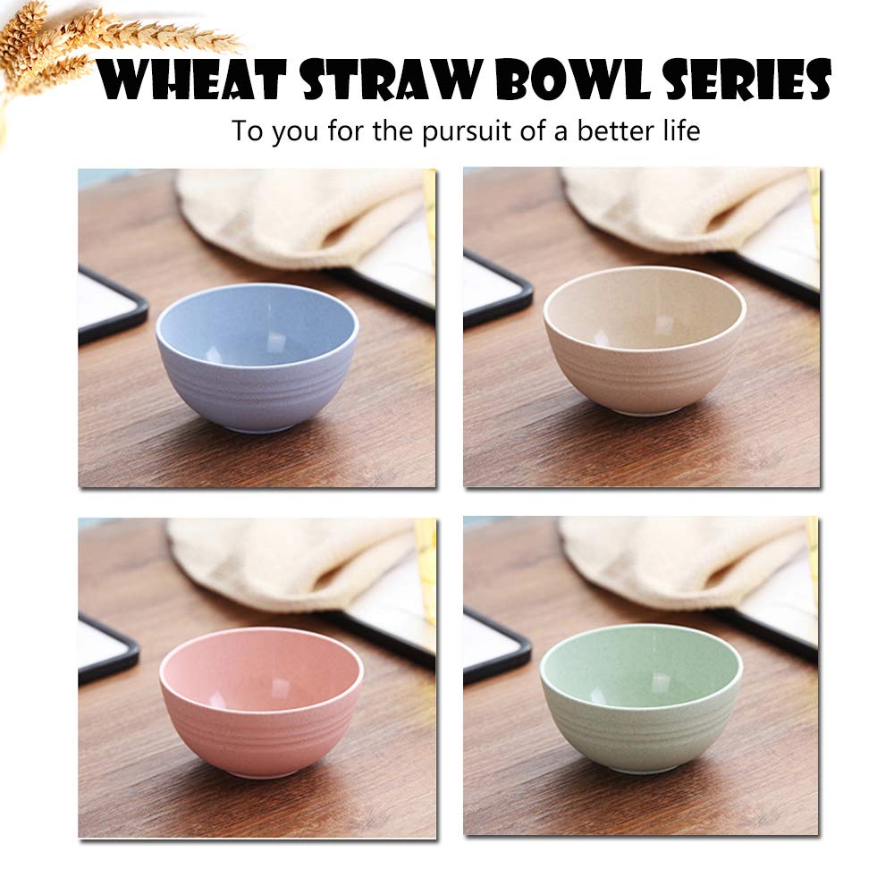 4 PCS 6inch Lightweight Wheat Straw Bowl, Unbreakable Cereal Pasta Bowls Microwave& Dishwasher Safe, Reusable Tableware Dinnerware Fruit Snack Container (GREEN)