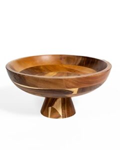 moxy bare wooden fruit bowl for kitchen counter | wood bowl for décor | decorative pedestal bowl for dinning table centerpiece | wood bowl for coffee table & holiday décor | acacia wood