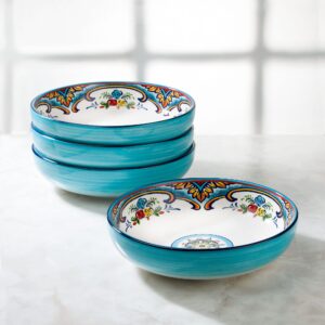 Euro Ceramica Zanzibar 16-Piece Dinnerware Set + Pasta Bowl Set | Vibrant Floral Spanish Design Tableware